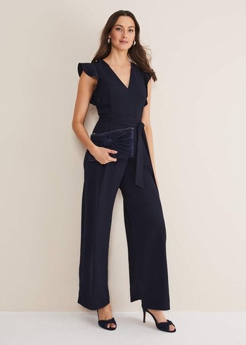 Phase Eight Kallie V Neck Frill Jumpsuit Navy USA | 7281406-MY